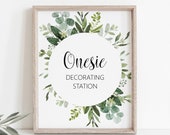 Greenery Baby Shower Onesie Decorating Station Sign Decorate A Onesie Sign Succulent Green Eucalyptus  C91