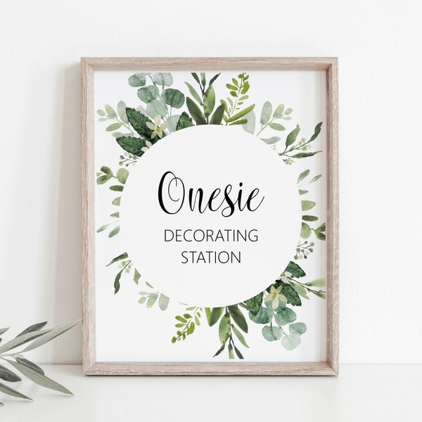 Greenery Baby Shower Onesie Decorating Station Sign Decorate A Onesie Sign Succulent Green Eucalyptus NOT Editable C91