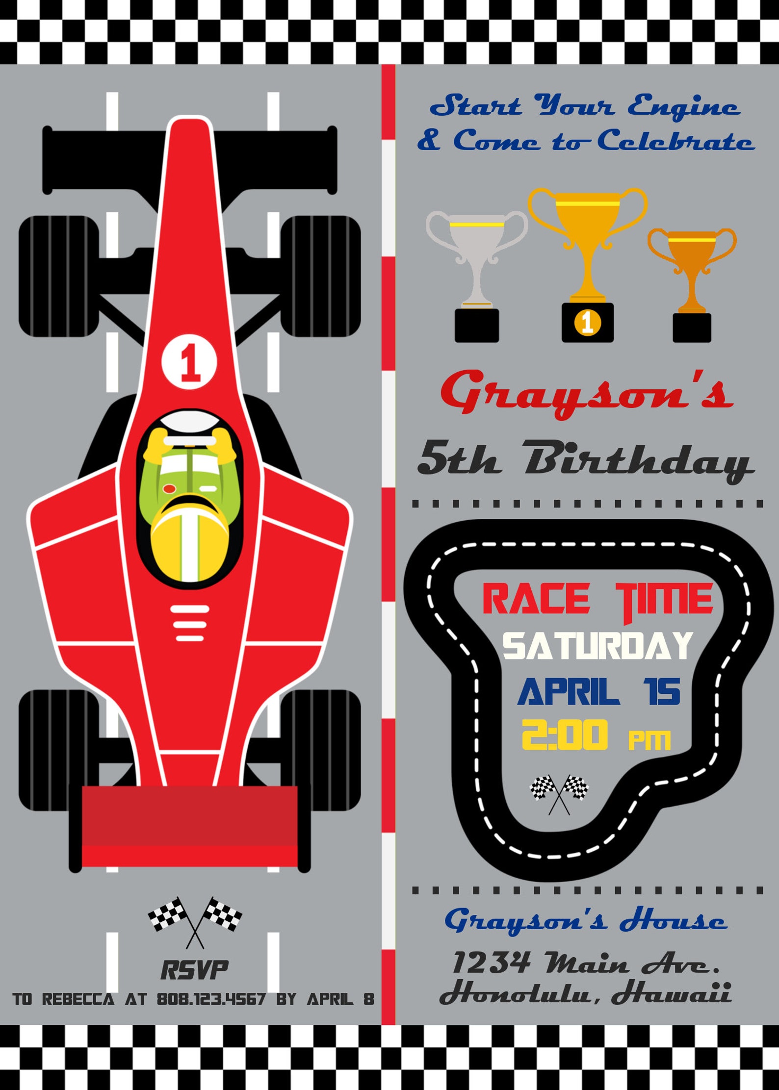 Race Car Birthday Invitation Racing Formula 1 Boy Birthday F1 Party