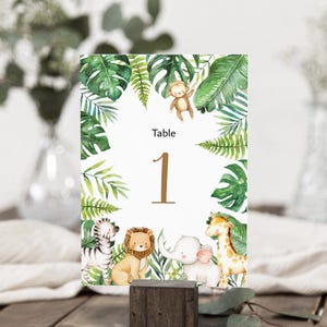 Table Number Cards Jungle Safari Animals Printable Table Numbers 1-20 Baby Shower Birthday Table Number Sign 5x7 NOT Editable 0127