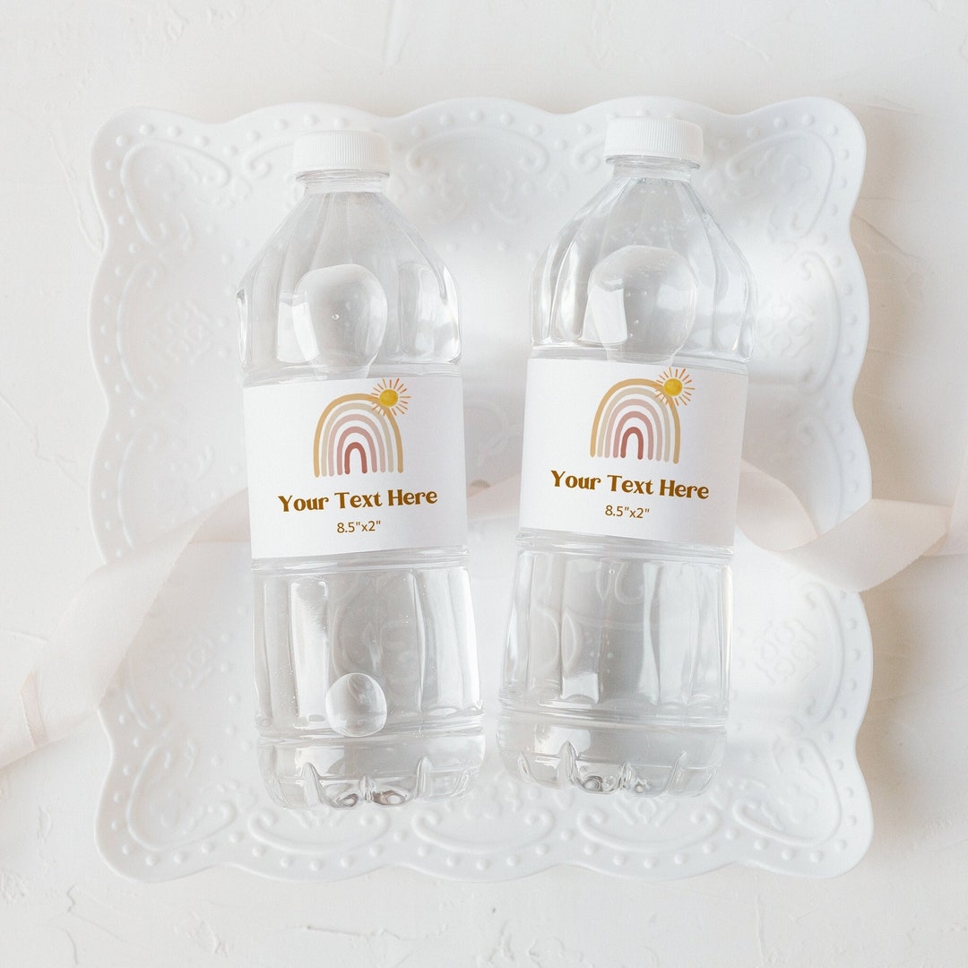 Editable Sunshine Water Bottle Labels Sunshine Baby Shower Boho Rainbow ...