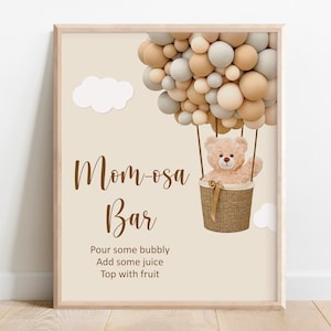 Mom-osa Bar Sign Teddy Bear Baby Shower We Can Bearly Wait Baby Shower Drinks Station Sign Printable  C14