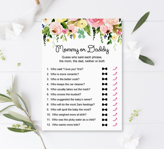 Mommy Or Daddy Game Baby Shower Game Floral Baby Shower Game Gender mommy-or-daddy-game-baby-shower-game-floral-baby-shower-game-gender