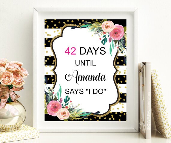 Days Until I DO Sign Wedding Countdown Sign Black White Pink Modern Bridal Shower Decorations Custom Printable Sign B13 Il_570xn