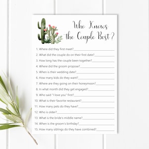 Succulent Cactus Bridal Shower Who Knows The Couple Best Game Fiesta Bridal Shower Mexican Bridal Shower Game Printable NOT Editable B94