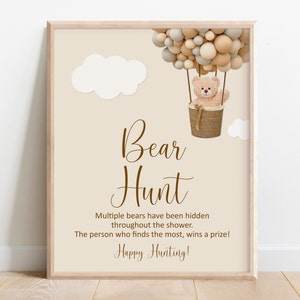 Teddy Bear Hunt Game Sign – Gender Neutral Baby Shower Printable Activity NOT Editable C14