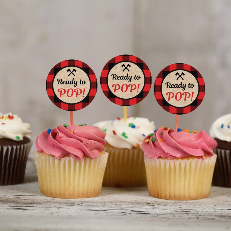 Ready To Pop Stickers Lumberjack Baby Shower Cupcake Toppers Etsy
