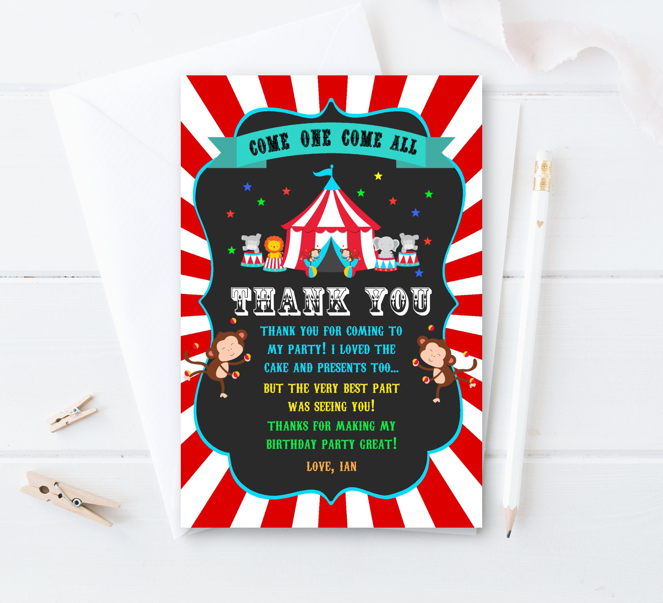 Vintage Carnival Old Style Circus Stripes Personalized Wedding Thank You Cards Vintage Carnival Old Style Circus Stripes Personalized Wedding Thank You Cards