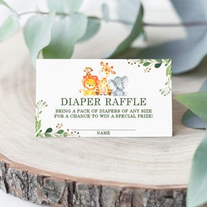 Diaper Raffle Tickets Jungle Baby Shower Game Printable Cute Safari Animals Baby Shower Game NOT Editable 0128