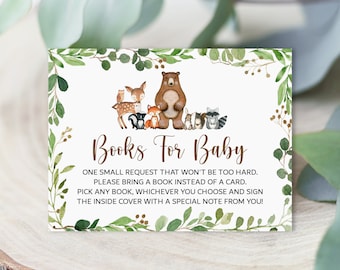 Bücher für Baby Karte Wald Baby Shower Greenery Waldtiere Wald Buch Anfrage Bring A Book Printable NICHT Bearbeitbar 0120