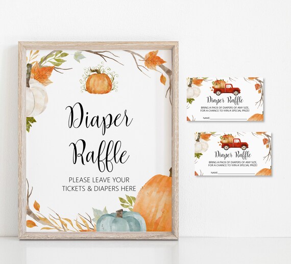 Diaper Raffle Tickets Fall Baby Shower Pumpkin Baby Shower Game Printable Gender Neutral Red Truck Instant Download C2 Il_570xn