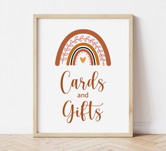 Cards and Gifts Sign Boho Rainbow Birthday Baby Shower Neutral Earth Tone Muted Rainbow Gift Table Printable Sign Instant Download A5 C6 Il_570xn