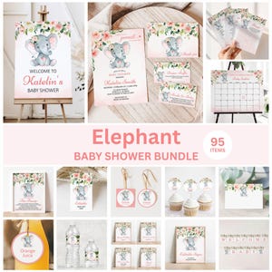 Pink Elephant Baby Shower Bundle Printable Invitation Template Editable Games Decor Corjl 0121