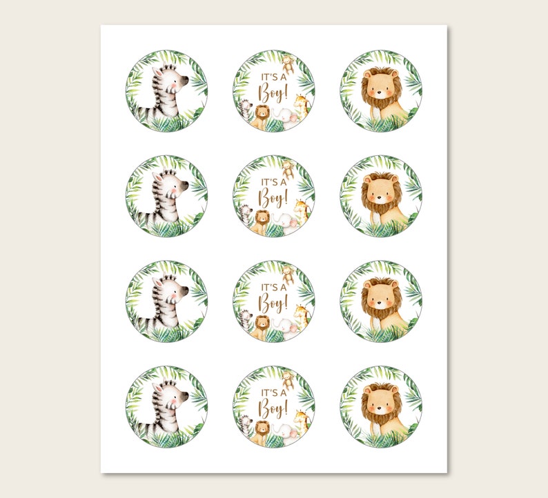 Jungle Cupcake Toppers Jungle Baby Shower Cute Safari Animals Etsy
