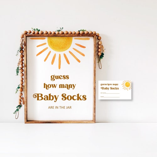 Sun Baby Shower Guess How Many Baby Socks Game Here Comes the Etsy