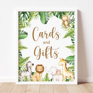 Cards and Gifts Sign Jungle Safari Animals Wild One Zoo Baby Shower Birthday Sign Printable Tropical Gender Neutral NOT Editable A95 C94