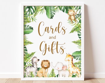 Cards and Gifts Sign Jungle Safari Animals Wild One Zoo Baby Shower Birthday Sign Printable Tropical Gender Neutral  0127