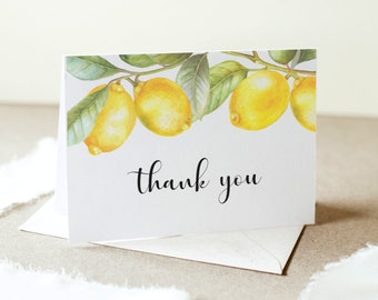 Biglietto di ringraziamento agli agrumi, biglietto di ringraziamento a tema rustico con limone, file stampabile 0140