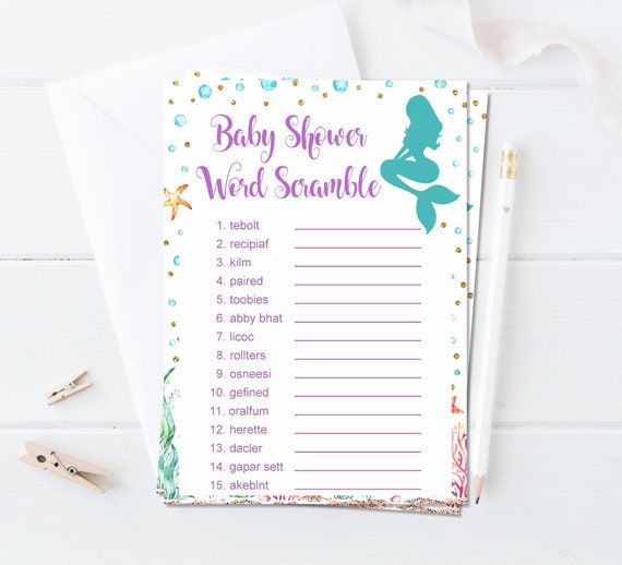 Mermaid Baby Shower Word Scramble Mermaid Baby Shower Scramble Game Under The Sea Game Printable NOT Editable C71 Il_570xn
