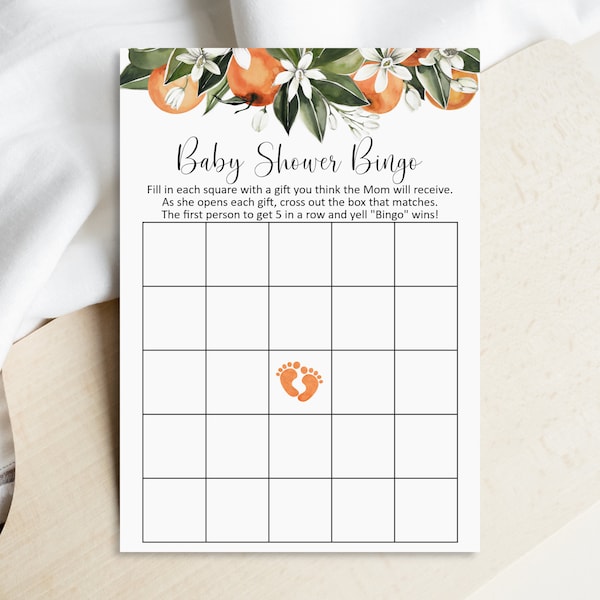 Citrus Baby Shower Bingo Game Cards Little Cutie Baby Shower Orange Theme Baby Shower Game Printable NOT Editable C8