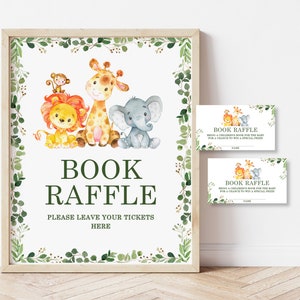 Buchraffle Tickets und Schild Dschungel-Babyparty-Spiel Dschungeltiere Safari-Babyparty-Spiel Druckbar Gender Neutral NICHT bearbeitbar 0128