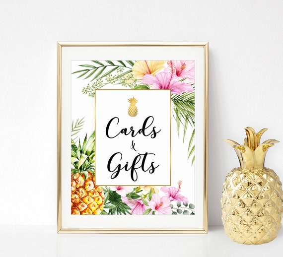 Tropical Gifts Table Sign Printable Hawaiian Aloha Luau Gifts and Cards Sign Wedding Bridal Shower Baby Shower Pineapple A76 B74 C74 Il_570xn