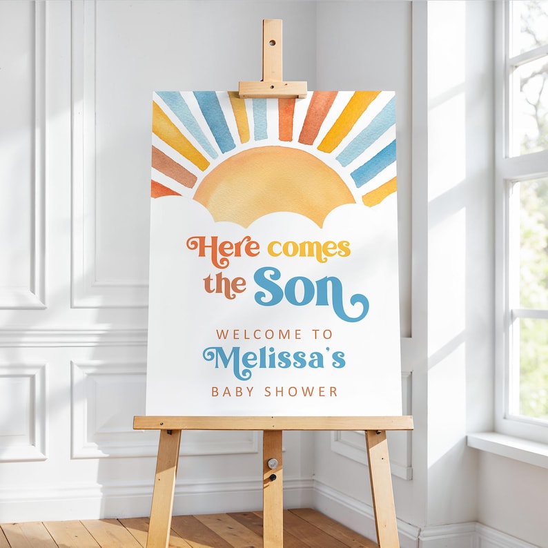 Editable Here Comes the Son Baby Shower Invitation, Boy Boho Sunshine Baby Shower Invite Printable Template, Corjl 0160 image 12