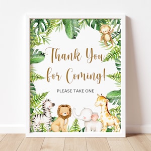 Thank You For Coming Favors Sign Jungle Safari Animals Wild One Zoo Baby Shower Birthday Sign Printable Tropical NOT Editable A95 C94