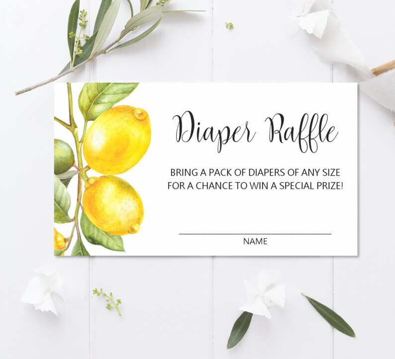 Diaper Raffle Cards Lemon Baby Shower Game Citrus Lemon Theme Etsy
