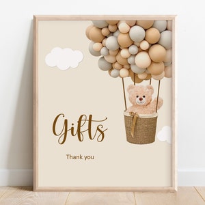 Gift Table Sign Teddy Bear Hot Air Balloon Bear Baby Shower Teddy Bear Birthday We Can Bearly Wait Decor Printable NOT Editable A14 C14