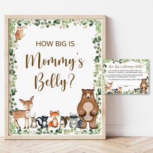 Guess How Big Is Mommy's Belly Game Woodland Baby Shower Game Greenery Woodland Animal Forest Baby Shower Game Printable NOT Editable 0120