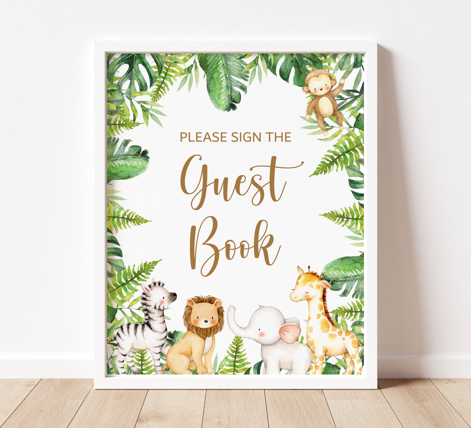 Guest Book Sign Jungle Safari Animals Wild One Zoo Baby Shower Birthday
