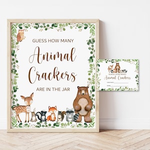 Indovina quanti animali Crackers Gioco Woodland Baby Shower Gioco Verde Woodland Animals Baby Shower Gioco Stampabile NON modificabile 0120