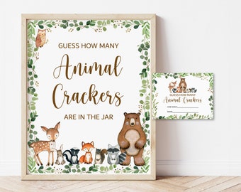 Guess How Many Animal Crackers Game Woodland Baby Shower Game Greenery Woodland Animals Baby Shower Game Printable NOT Editable 0120