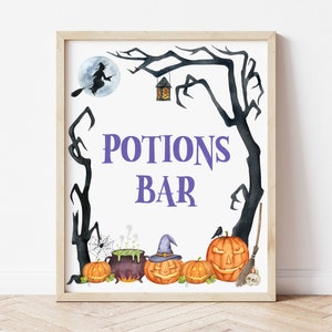 Potions Bar Sign Halloween Party Decor Halloween Birthday Witch Shower Drink Station Table Sign Printable NOT Editable A9 C9