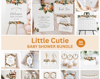 Editable Little Cutie Baby Shower Bundle Citrus Baby Shower Package Gender Neutral Baby Shower A Little Cutie Is On The Way Corjl 0125