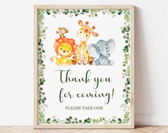 Safari Jungle Animals Thank You For Coming Sign, Baby Shower Birthday Sign Printable 0128