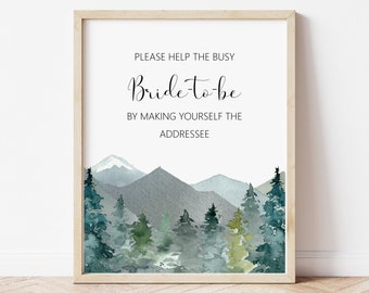 Bridal Shower Address Envelope Sign Winter Woodland Mountains Rustic Bridal Shower Wedding Shower Sign NOT Editable B96