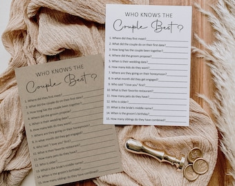 Who Knows The Couple Best Game Rustic Minimalist Bridal Shower Game Couples Shower Game Wedding Shower Game Printable NOT Editable B3