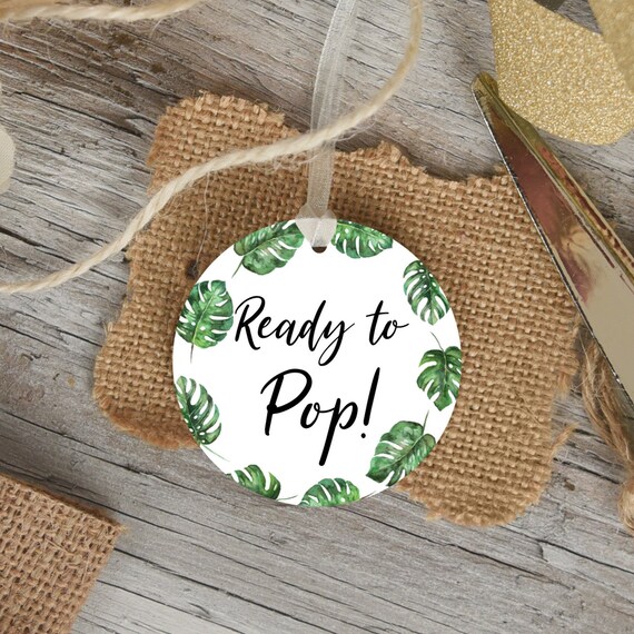 Ready To Pop Stickers Tags Hawaiian Luau Baby Shower Popcorn Tags Favor Labels Tropical Leaves NOT Editable C85 Il_570xn
