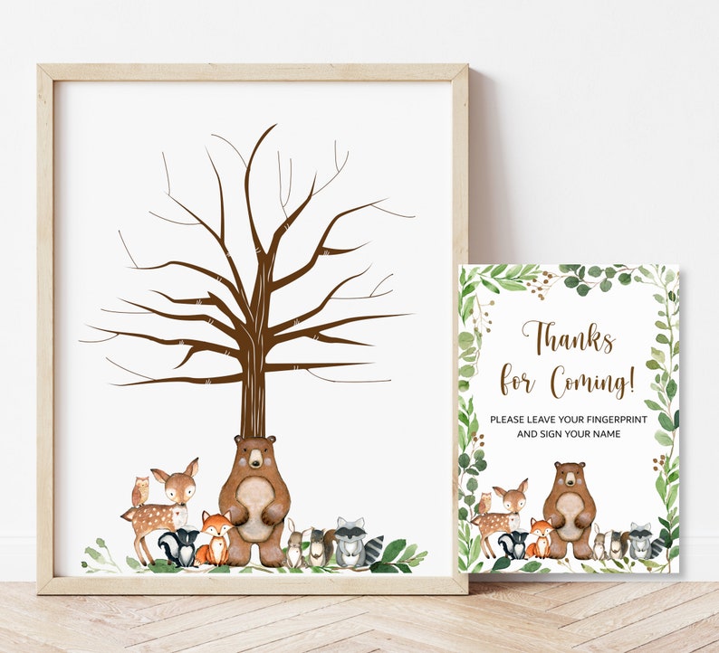 Thumbprint Guestbook Fingerprint Tree Printable Woodland Baby - Etsy