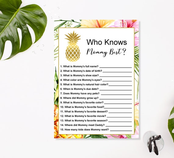 Who Knows Mommy Best Printable Hawaiian Shower 4N0VK Tropical Baby Shower Gender Neutral Green Yellow How Well Do You Know Mommy Game
