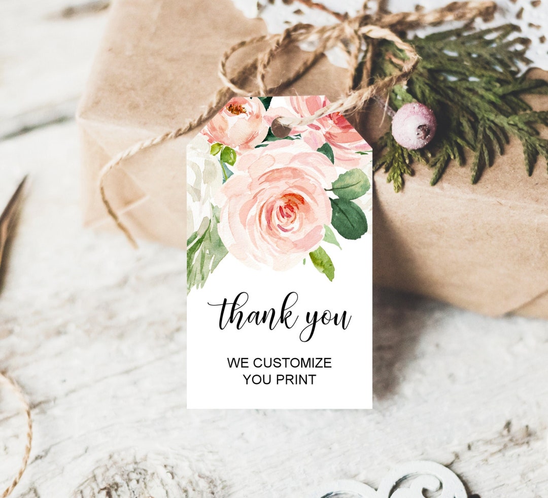 CUSTOM Floral Thank You Tags Blush Pink Boho Wedding Bridal Shower Baby ...