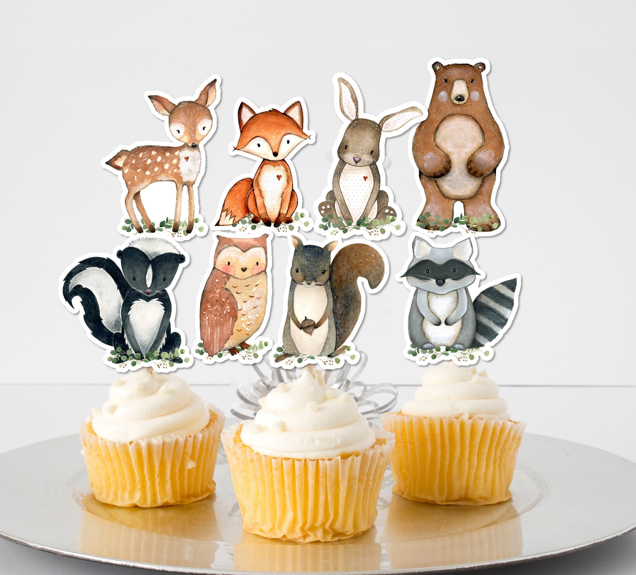 IMPRIMIBLE Woodland Cupcake Toppers Greenery Woodland Baby Etsy México
