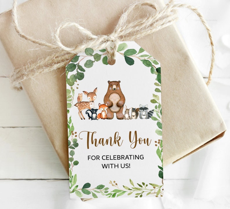 Woodland Baby Shower Favor Tags Greenery Woodland Animals Thank You Tags Gift Tags Forest Baby Shower Tags Printable NOT Editable A2 C1