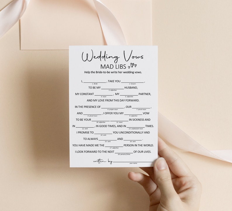 Mad Libs Wedding Vow Mad Lib Bridal Shower Game Printable Minimal Kraft Paper Rustic Woodsy Modern Black White NOT Editable B3 image 3