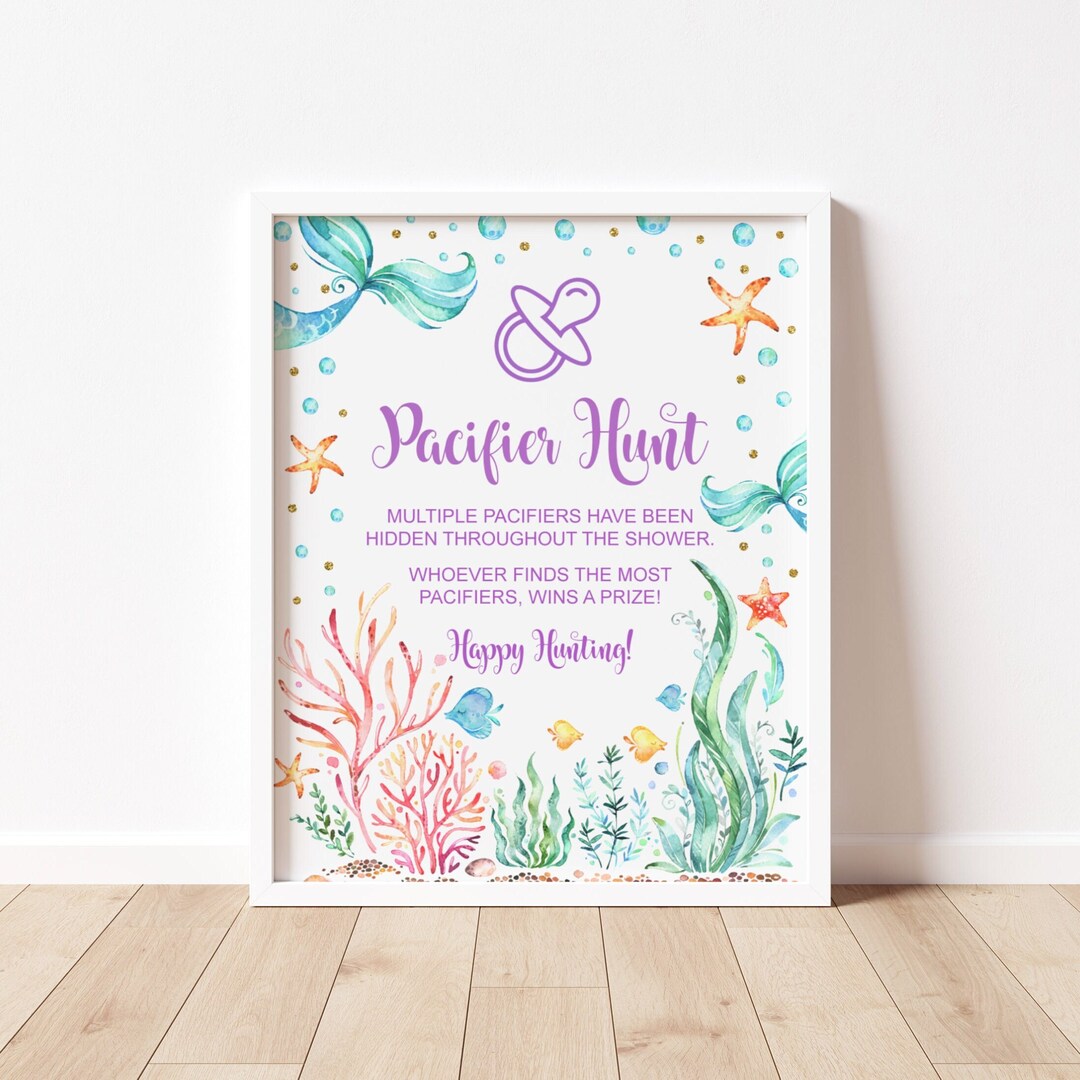Mermaid Pacifier Hunt Sign Under the Sea Mermaid Baby Shower Game