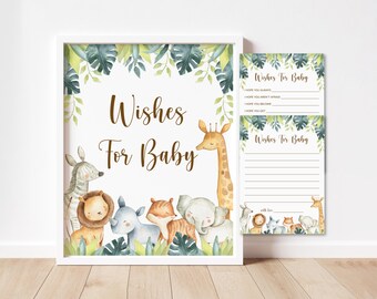 Safari Wishes for Baby Sign and Cards, Jungle Baby Shower Game, Printable Safari Animal Advice Cards, Instant Download PDF 0129