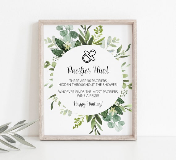Pacifier Hunt Sign Succulent Greenery Baby Shower Game Printable Find ...