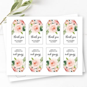 CUSTOM Floral Thank You Tags Blush Pink Boho Wedding Bridal Shower Baby ...